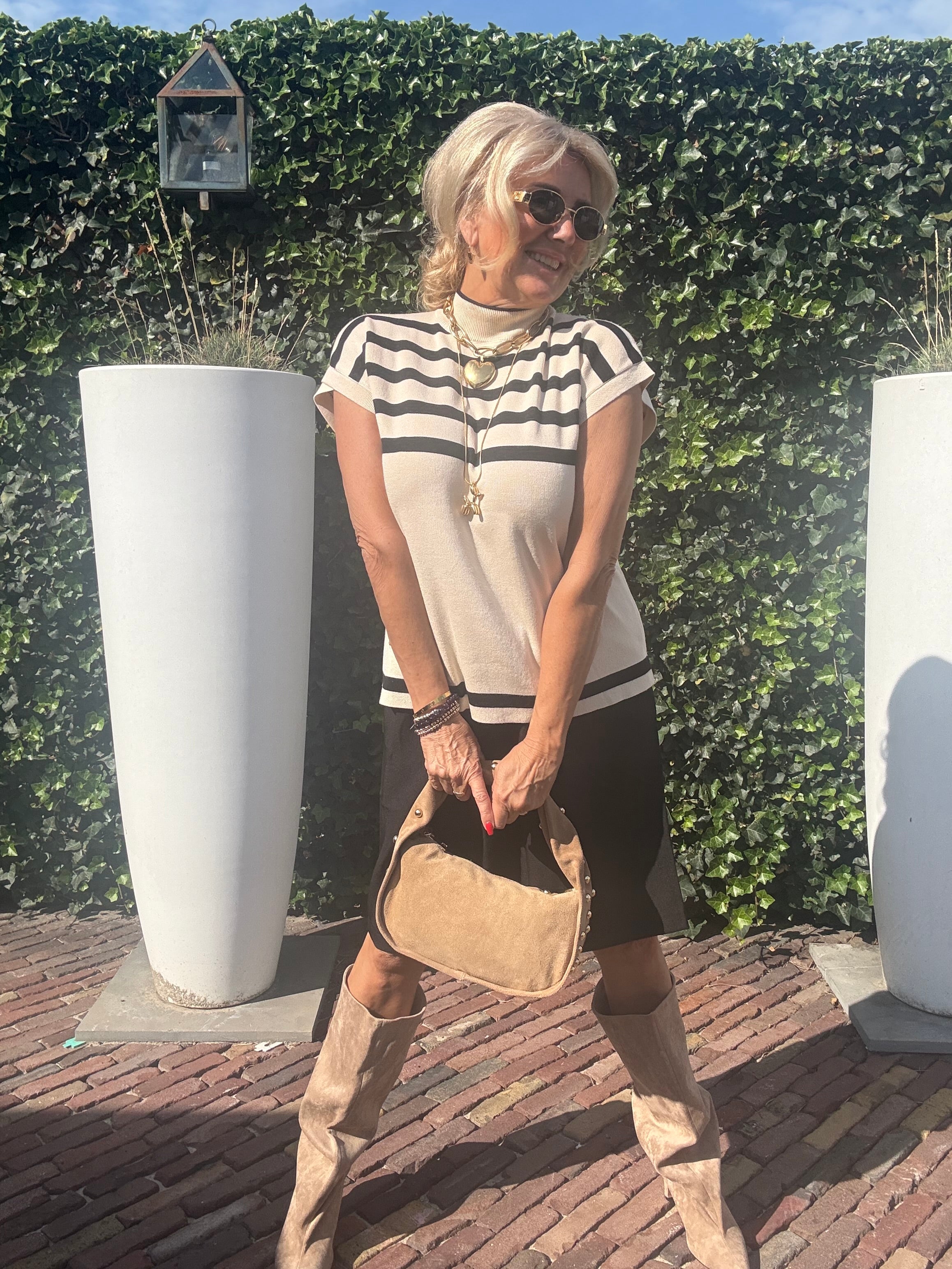 Top streep ecru Black